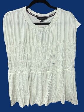 Tommy Hilfiger women’s size XL white T-shirt smocked blouse sleeveless $60 new